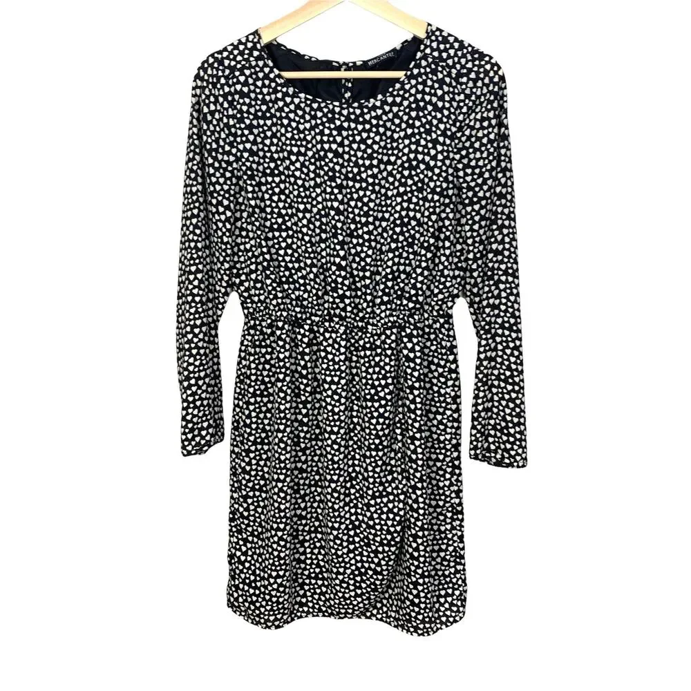 J Crew Tulip Hem Black White Heart Print Faux Wrap Dress 4 S Valentine's Day